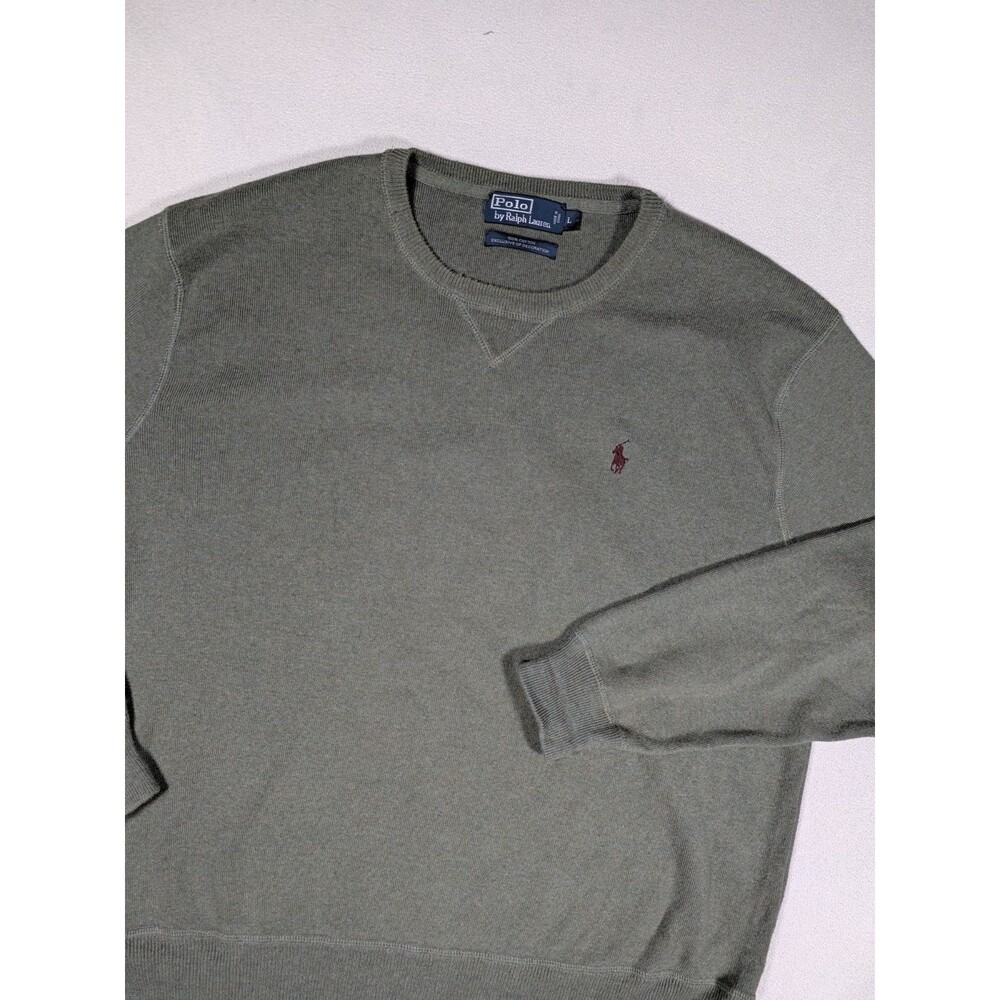 VTG 90s Polo Ralph Lauren 100% Cotton Knit Sweater Olive Green Purple Pony Large